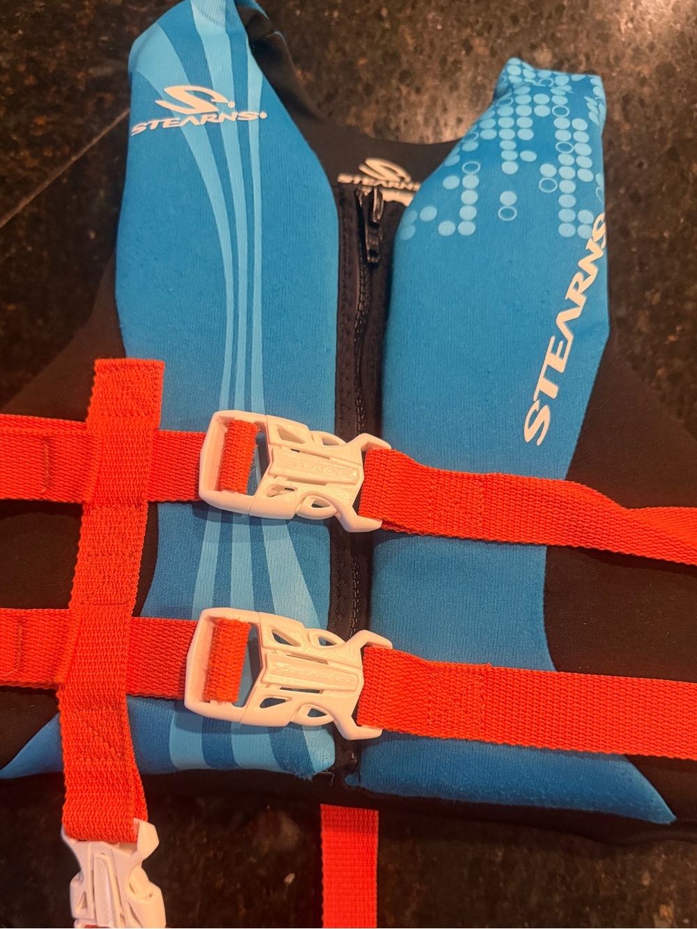 Stearns like new Blue Life Jacket with Bright Orange Straps